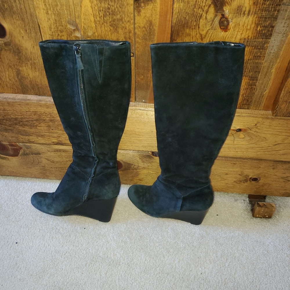 Cole Haan black suede wedge boots. Size 7B zip up, worn once